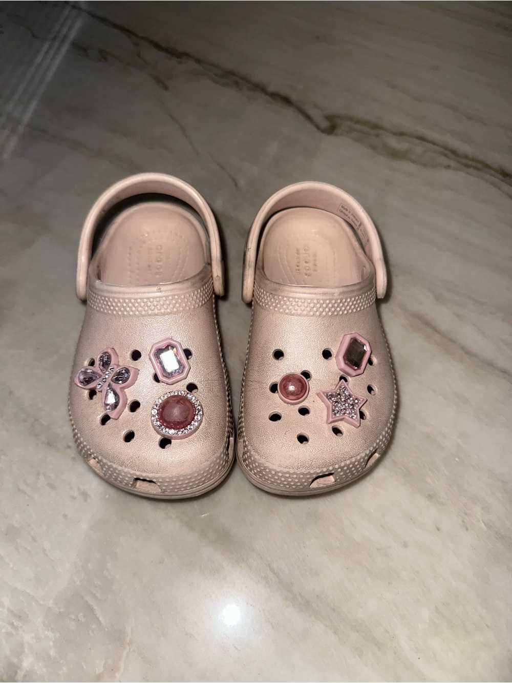 CROCS toddler Light Pink Classic Clog with Gem Charms 8c